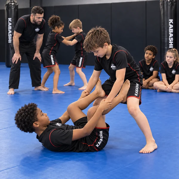 Students practising a controlled MMA drill