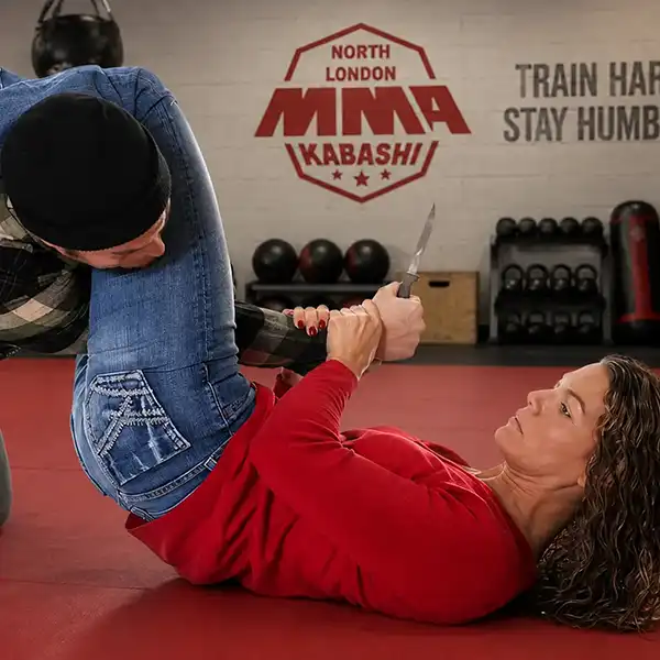 Women’s Knife Defence Training during training at MMA North London in Barnet